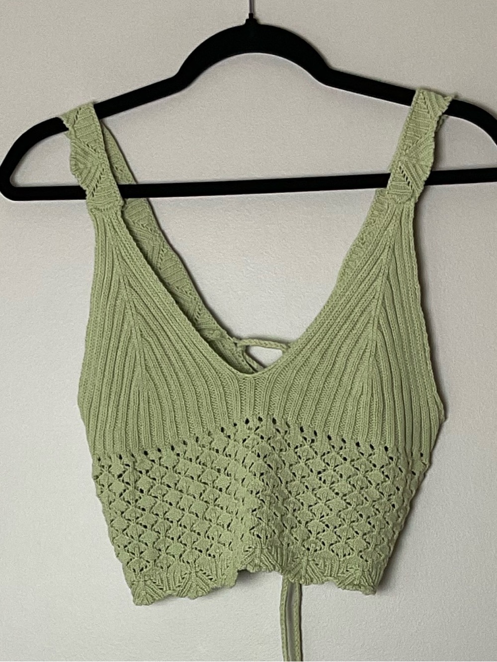 NWT Forever 21 Sage Crochet Knit Crop Top Lace-Up Back Boho Festival Western M